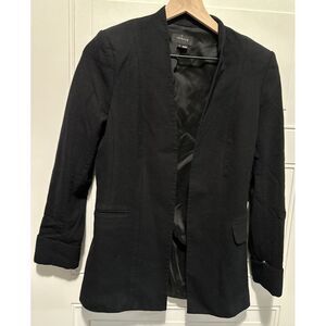Theory Jacket Women 6 Black Tivona Blazer‎ Open Front Lined Long Sleeve Office